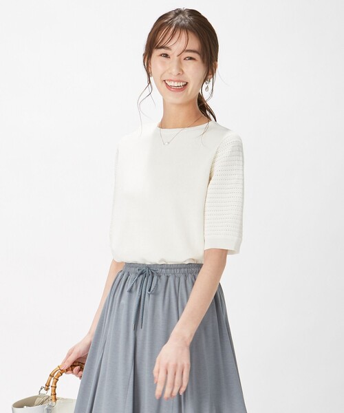 J.PRESS(ジェイプレス)の「【洗える】リノナチュール ボートネック ニット(ニット/セーター・レディース・ホワイト系/ダークブラウン系/イエロー系・MEDIUM/LARGE)」の1枚目の写真