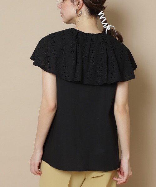 N.（N. Natural Beauty Basic）（エヌエヌナチュラルビューティーベーシック）の「◆レースケープブラウス（シャツ/ブラウス・レディース・ブラック/オフホワイト・MEDIUM）」の6枚目の写真