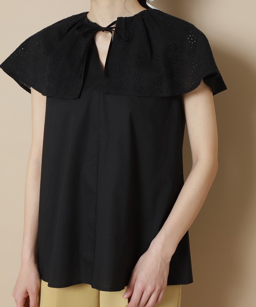 N.（N. Natural Beauty Basic）（エヌエヌナチュラルビューティーベーシック）の「◆レースケープブラウス（シャツ/ブラウス・レディース・ブラック/オフホワイト・MEDIUM）」の5枚目の写真