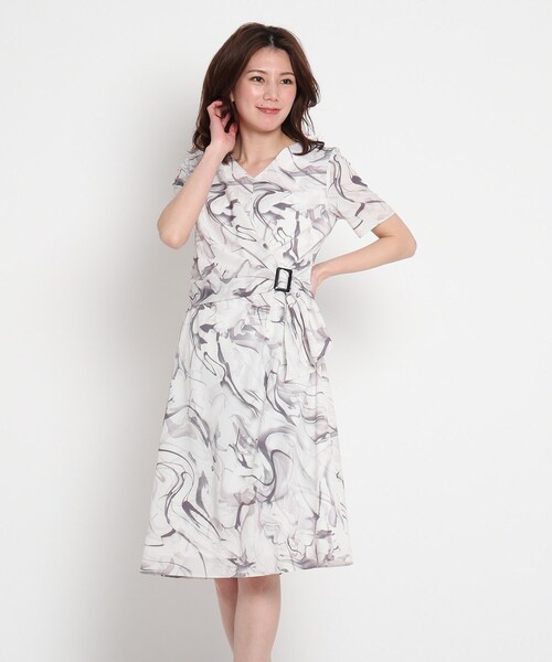 セール 洗える マーブルプリントウエストマークワンピース ワンピース De Chance クードシャンス のファッション Chance クードシャンス のワンピース Coup Coup De 最高のショッピング