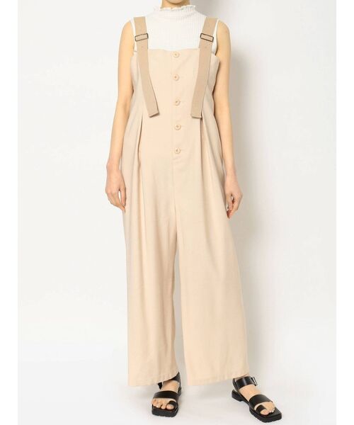 LAGUNAMOON（ラグナムーン）の「ヘムデザインワイドオーバーオール（サロペット/オーバーオール・レディース・ブラック/アイボリー・SMALL/MEDIUM）」の3枚目の写真