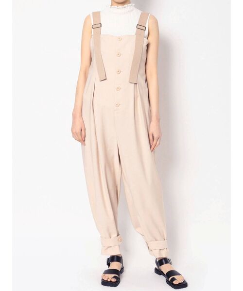 LAGUNAMOON（ラグナムーン）の「ヘムデザインワイドオーバーオール（サロペット/オーバーオール・レディース・ブラック/アイボリー・SMALL/MEDIUM）」の4枚目の写真