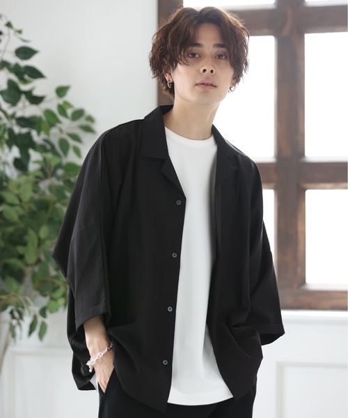 ACE SHOP（エースショップ）の「ビックシルエット・オープンカラーシャツ（シャツ/ブラウス・メンズ・ブラック/ブラック系その他/グリーン/ベージュ/カーキ・FREE）」の2枚目の写真