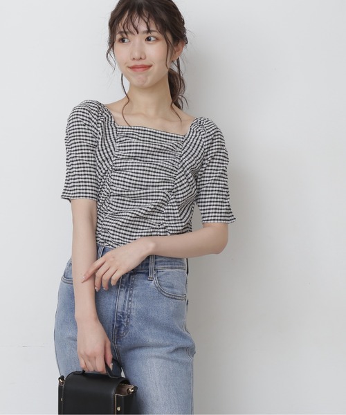 FREE'S MART（フリーズマート）の「フロントシャーリングスクエアネックトップス（シャツ/ブラウス・レディース・ホワイト/ブラック/ブラック系その他/グリーン系その他3・FREE）」の7枚目の写真