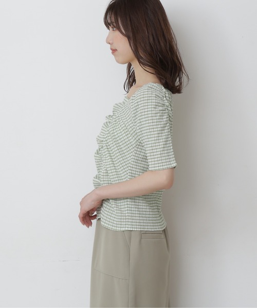 FREE'S MART（フリーズマート）の「フロントシャーリングスクエアネックトップス（シャツ/ブラウス・レディース・ホワイト/ブラック/ブラック系その他/グリーン系その他3・FREE）」の14枚目の写真