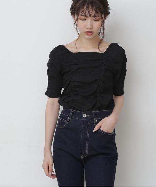 FREE'S MART（フリーズマート）の「フロントシャーリングスクエアネックトップス（シャツ/ブラウス・レディース・ホワイト/ブラック/ブラック系その他/グリーン系その他3・FREE）」の11枚目の写真