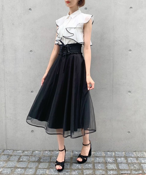 TITTY&CO.（ティティーアンドコー）の「ラッフルバイカラーレースブラウス（シャツ/ブラウス・レディース・オフホワイト/グレー/ネイビー・FREE）」の10枚目の写真