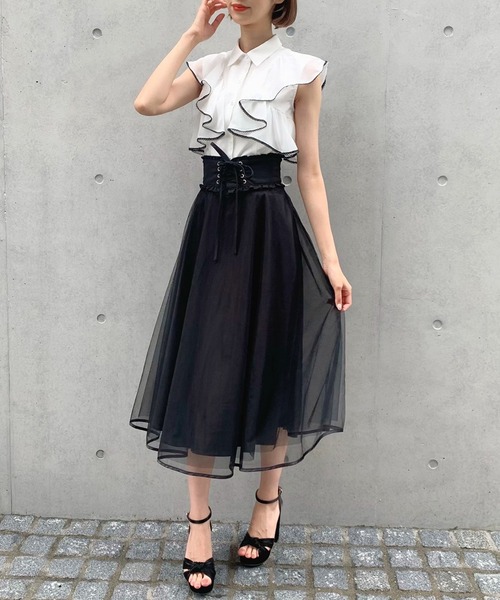 TITTY&CO.（ティティーアンドコー）の「ラッフルバイカラーレースブラウス（シャツ/ブラウス・レディース・オフホワイト/グレー/ネイビー・FREE）」の12枚目の写真