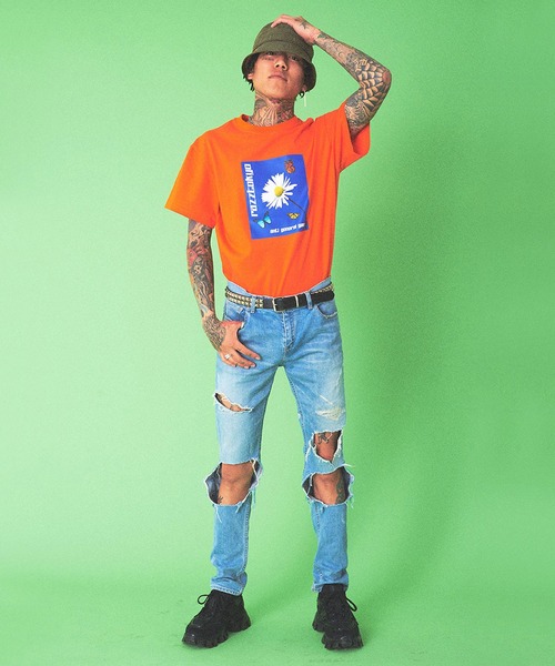 RAZZIS（ラズ）の「『RAZZIS/ラズイズ』フラワープリントクルーネック半袖Tシャツ （Tシャツ/カットソー・メンズ・オレンジ/ホワイト・XL/M/L）」の12枚目の写真