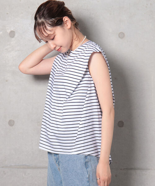 fredy repit(フレディレピ)の「【WEB限定】変形フレンチ袖Tシャツ(Tシャツ/カットソー・レディース・ブラック/オフホワイト/グレイッシュブルー/ホワイト系その他4/ブルー系その他3・38)」の13枚目の写真