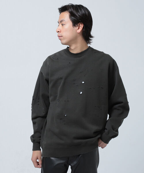 BEAMS（ビームス）の「BEAMS / ダメージ クルーネック スウェット（スウェット・メンズ・オフホワイト/ブラック系その他4・SMALL/MEDIUM/LARGE/X-LARGE）」の3枚目の写真