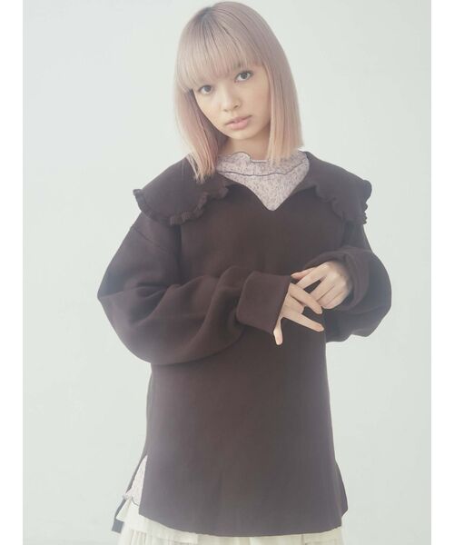 merry jenny（メリージェニー）の「ルーズルーズフリルカラーニット（ニット/セーター・レディース・ブラック/ブラウン/オフホワイト・FREE）」の3枚目の写真