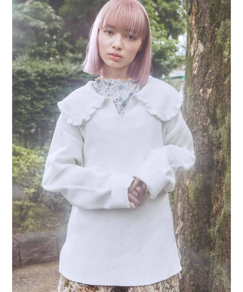 merry jenny（メリージェニー）の「ルーズルーズフリルカラーニット（ニット/セーター・レディース・ブラック/ブラウン/オフホワイト・FREE）」の2枚目の写真