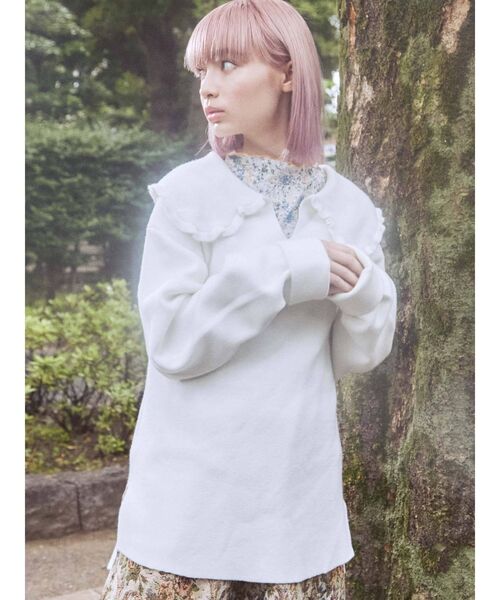 merry jenny（メリージェニー）の「ルーズルーズフリルカラーニット（ニット/セーター・レディース・ブラック/ブラウン/オフホワイト・FREE）」の4枚目の写真