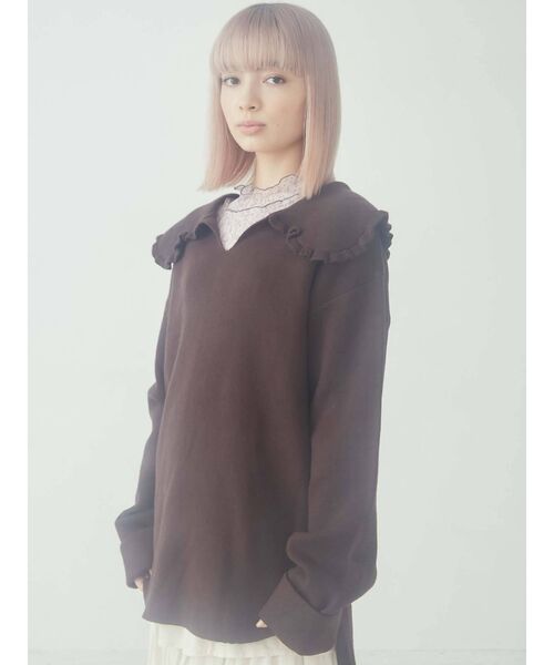 merry jenny（メリージェニー）の「ルーズルーズフリルカラーニット（ニット/セーター・レディース・ブラック/ブラウン/オフホワイト・FREE）」の17枚目の写真