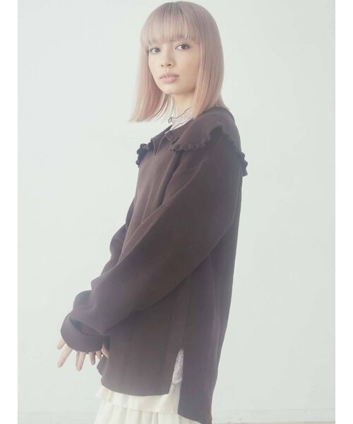 merry jenny（メリージェニー）の「ルーズルーズフリルカラーニット（ニット/セーター・レディース・ブラック/ブラウン/オフホワイト・FREE）」の13枚目の写真