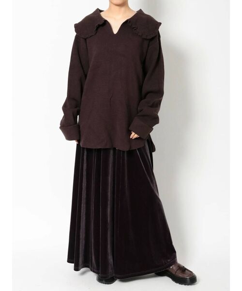 merry jenny（メリージェニー）の「ルーズルーズフリルカラーニット（ニット/セーター・レディース・ブラック/ブラウン/オフホワイト・FREE）」の7枚目の写真