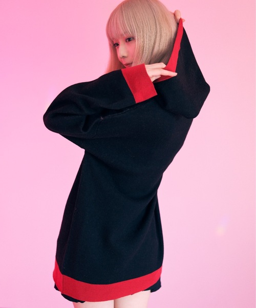 被宝園（ヒホウエン）の「唐子熊のBIGニットパーカー（ニット/セーター・レディース・ブラック・FREE）」の6枚目の写真