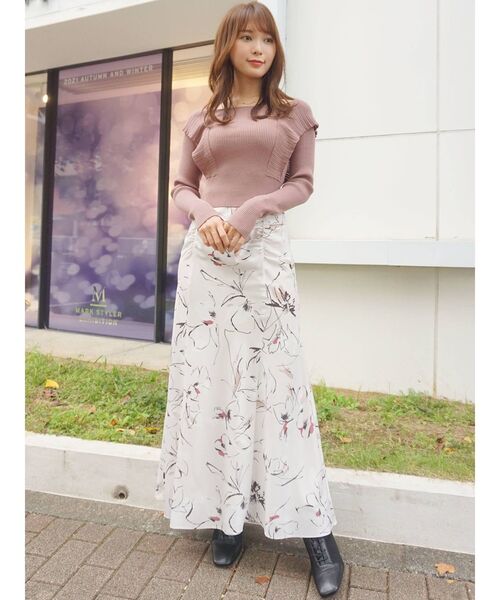 MERCURYDUO（マーキュリーデュオ）の「ART PRINTロングスカート（スカート・レディース・ブラック/ベージュ・SMALL/MEDIUM）」の9枚目の写真