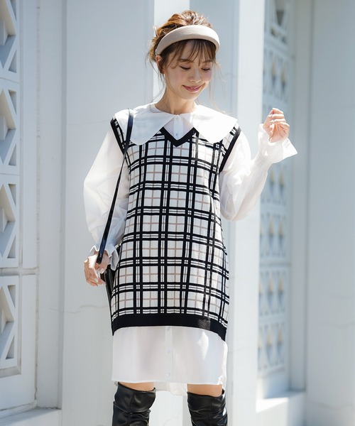 MIIA（ミーア）の「ニットベストレイヤードワンピース（ワンピース  