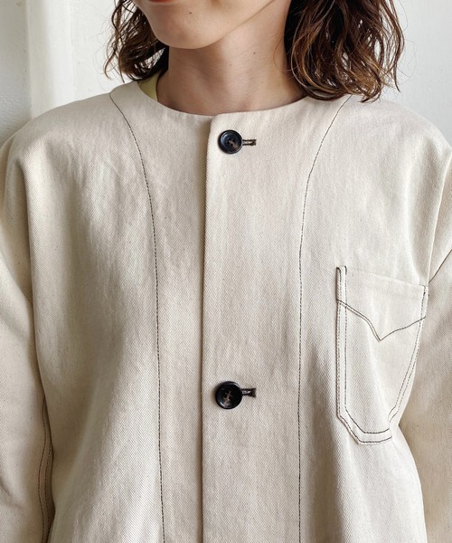 CAPRICIEUX LE'MAGE(カプリシューレマージュ)の「ステッチノーカラーコート(ノーカラーコート・レディース・オフホワイト/ブラック・FREE)」の11枚目の写真