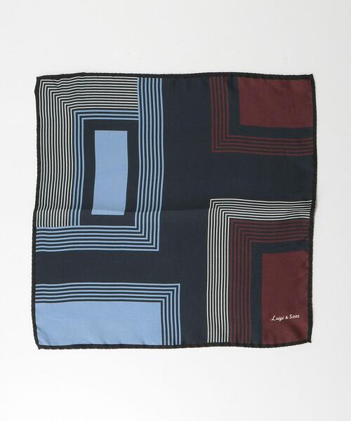 green label relaxing（グリーンレーベルリラクシング）の「＜LUIGI&SONS（ルイージ＆サンズ）＞シルク ジオメトリック ポケットチーフ（ハンカチ/ハンドタオル・メンズ・ブラック/ネイビー・FREE）」の6枚目の写真