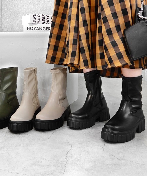 minia（ミニア）の「トラックソールソックスブーツ / 厚底ブーツ（ブーツ・レディース・ブラック/アイボリー/カーキ・24.0cm/24.5cm/23.0cm/23.5cm）」の12枚目の写真