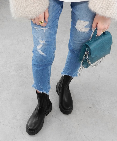 minia（ミニア）の「トラックソールソックスブーツ / 厚底ブーツ（ブーツ・レディース・ブラック/アイボリー/カーキ・24.0cm/24.5cm/23.0cm/23.5cm）」の16枚目の写真