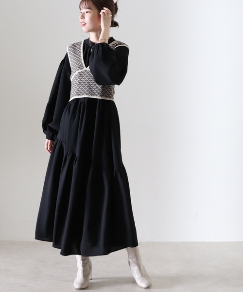 Cheek(チーク)の「ジャガードビスチェSETギャザーワンピース(ワンピース・レディース・アイボリー/ブラック/キャメル・FREE)」の10枚目の写真