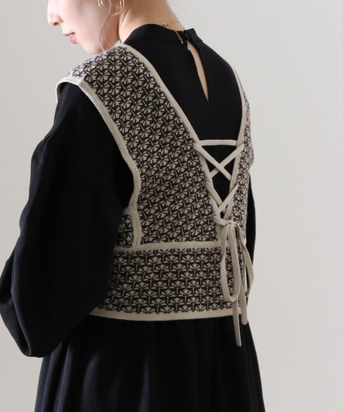 Cheek(チーク)の「ジャガードビスチェSETギャザーワンピース(ワンピース・レディース・アイボリー/ブラック/キャメル・FREE)」の14枚目の写真