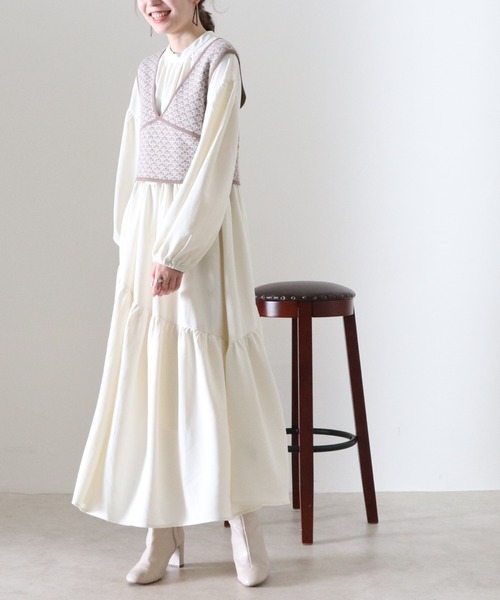 Cheek(チーク)の「ジャガードビスチェSETギャザーワンピース(ワンピース・レディース・アイボリー/ブラック/キャメル・FREE)」の20枚目の写真