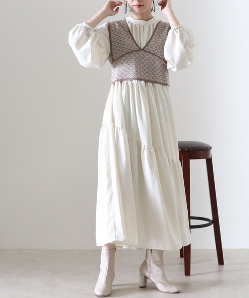 Cheek(チーク)の「ジャガードビスチェSETギャザーワンピース(ワンピース・レディース・アイボリー/ブラック/キャメル・FREE)」の21枚目の写真