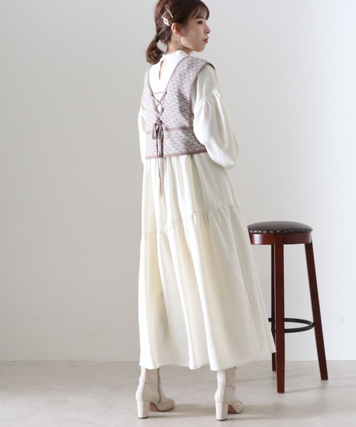 Cheek(チーク)の「ジャガードビスチェSETギャザーワンピース(ワンピース・レディース・アイボリー/ブラック/キャメル・FREE)」の6枚目の写真