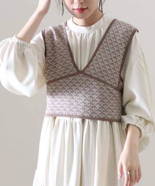 Cheek(チーク)の「ジャガードビスチェSETギャザーワンピース(ワンピース・レディース・アイボリー/ブラック/キャメル・FREE)」の8枚目の写真