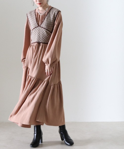 Cheek(チーク)の「ジャガードビスチェSETギャザーワンピース(ワンピース・レディース・アイボリー/ブラック/キャメル・FREE)」の15枚目の写真