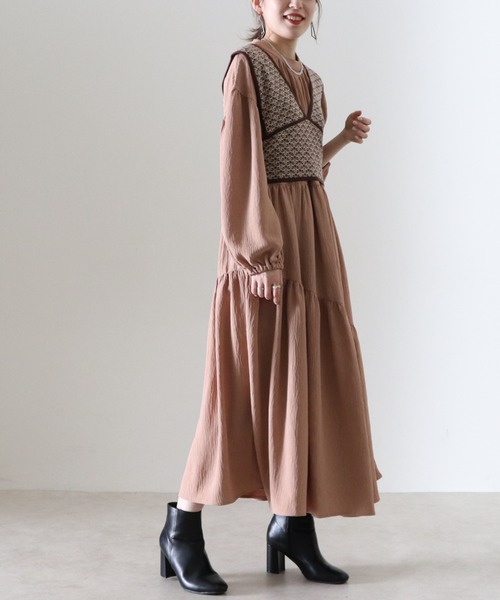 Cheek(チーク)の「ジャガードビスチェSETギャザーワンピース(ワンピース・レディース・アイボリー/ブラック/キャメル・FREE)」の17枚目の写真