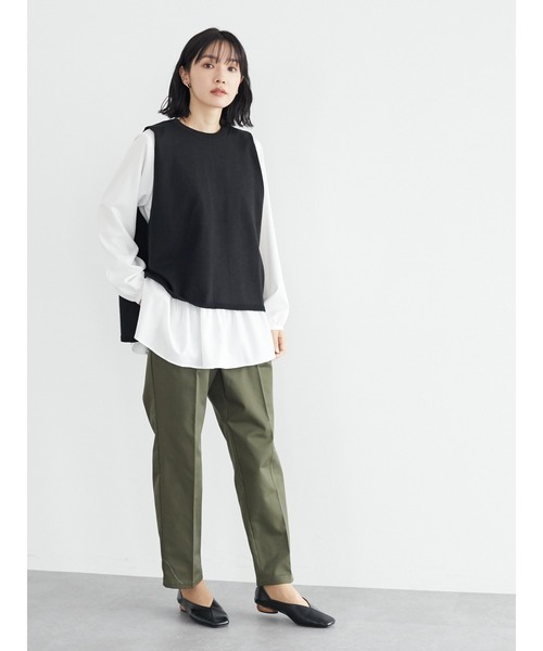 Green　Parks（グリーンパークス）の「SET2点 エプロン風ベスト+ブラウス＊（シャツ/ブラウス・レディース・ブラック/グリーン/モカ・FREE）」の8枚目の写真