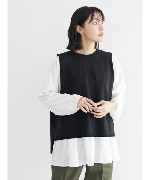 Green　Parks（グリーンパークス）の「SET2点 エプロン風ベスト+ブラウス＊（シャツ/ブラウス・レディース・ブラック/グリーン/モカ・FREE）」の9枚目の写真