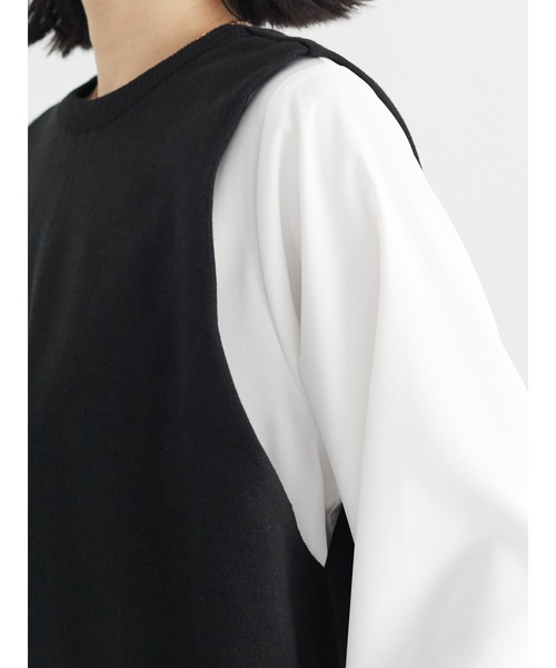 Green　Parks（グリーンパークス）の「SET2点 エプロン風ベスト+ブラウス＊（シャツ/ブラウス・レディース・ブラック/グリーン/モカ・FREE）」の12枚目の写真