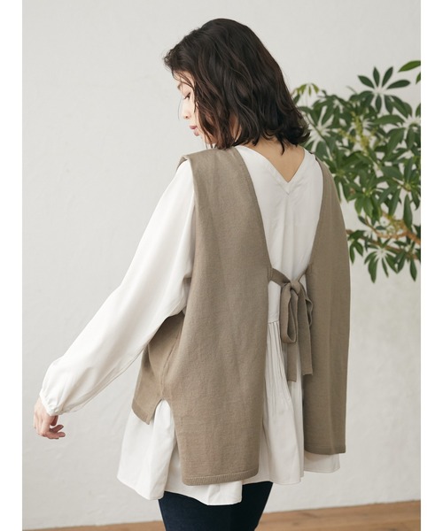 Green　Parks（グリーンパークス）の「SET2点 エプロン風ベスト+ブラウス＊（シャツ/ブラウス・レディース・ブラック/グリーン/モカ・FREE）」の13枚目の写真