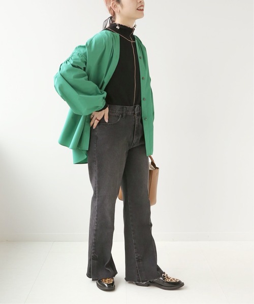 Simplicite（サンプリシテ）の「2WAYシャーリングチュニックシャツ◆（シャツ/ブラウス・レディース・ブラック/グリーン・FREE）」の3枚目の写真