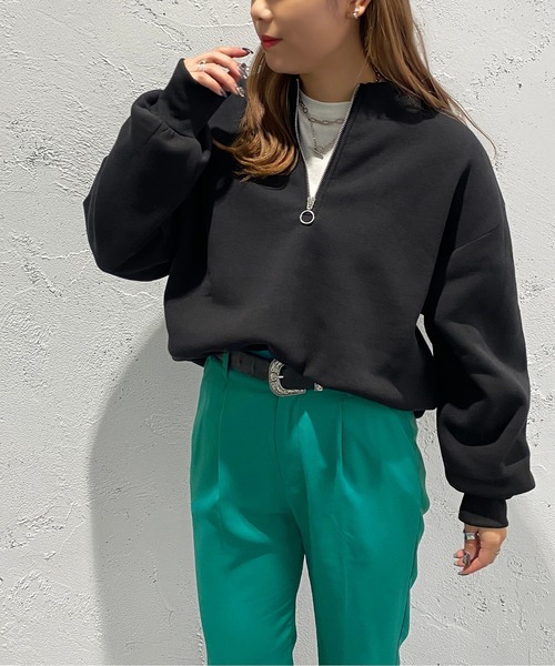 apres jour mignon(アプレジュールミニョン)の「ハーフジップスウェット【ZOZOTOWN限定アイテム】(スウェット・レディース・ナチュラル/グリーン/ブラック・X-LARGE/フリー)」の5枚目の写真