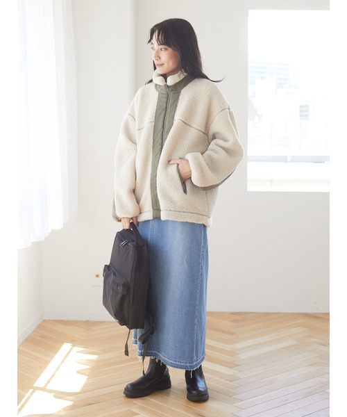 Green　Parks（グリーンパークス）の「ボアショートブルゾン＊（ブルゾン・レディース・アイボリー/キャメル/チャコールグレー・FREE）」の5枚目の写真