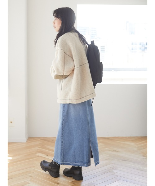 Green　Parks（グリーンパークス）の「ボアショートブルゾン＊（ブルゾン・レディース・アイボリー/キャメル/チャコールグレー・FREE）」の7枚目の写真