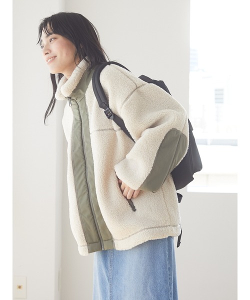 Green　Parks（グリーンパークス）の「ボアショートブルゾン＊（ブルゾン・レディース・アイボリー/キャメル/チャコールグレー・FREE）」の8枚目の写真