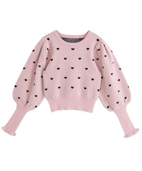 DearMyLove(ディアマイラブ)の「ハートボリューム袖ニットトップス(ニット/セーター・レディース・サックスブルー/ホワイト/ブラック×ピンク/オフホワイト/ブラック×ホワイト/ベビーピンク・LARGE/X-LARGE/MEDIUM)」の6枚目の写真