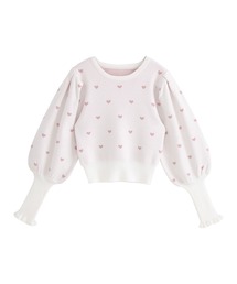 DearMyLove | DearMyLove/ハートボリューム袖ニットトップス(ホワイト×ピンクハート)(ニット/セーター)