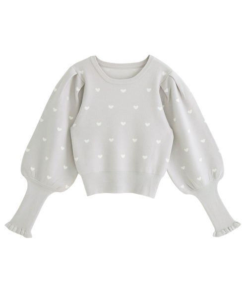 DearMyLove(ディアマイラブ)の「ハートボリューム袖ニットトップス(ニット/セーター・レディース・サックスブルー/ホワイト/ブラック×ピンク/オフホワイト/ブラック×ホワイト/ベビーピンク・LARGE/X-LARGE/MEDIUM)」の1枚目の写真