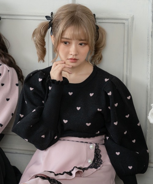 DearMyLove(ディアマイラブ)の「ハートボリューム袖ニットトップス(ニット/セーター・レディース・サックスブルー/ホワイト/ブラック×ピンク/オフホワイト/ブラック×ホワイト/ベビーピンク・LARGE/X-LARGE/MEDIUM)」の16枚目の写真