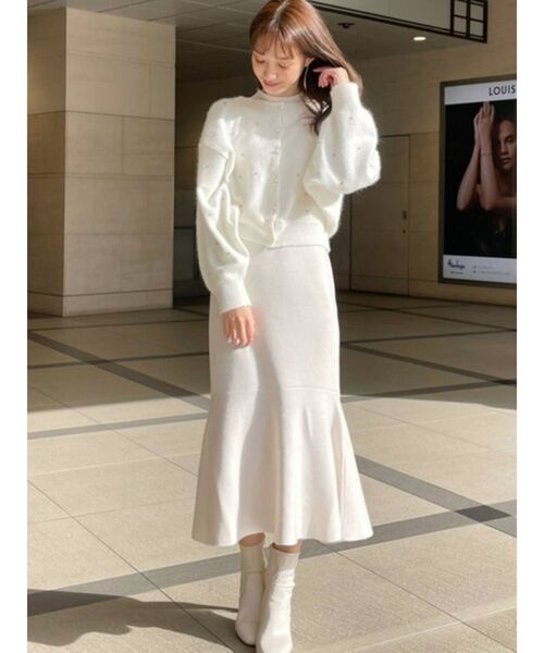 MERCURYDUO（マーキュリーデュオ）の「ビジュー付ニットカーディガン（カーディガン/ボレロ・レディース・ダークブラウン/オフホワイト/ベビーピンク・FREE）」の4枚目の写真